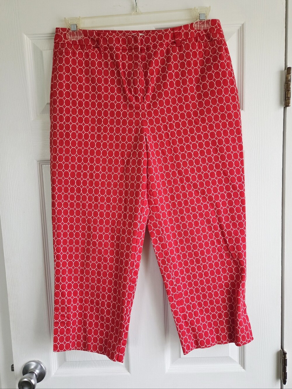 Talbots ✨️ Red Cotton Cropped Printed Ponte Women's Pants Size 10